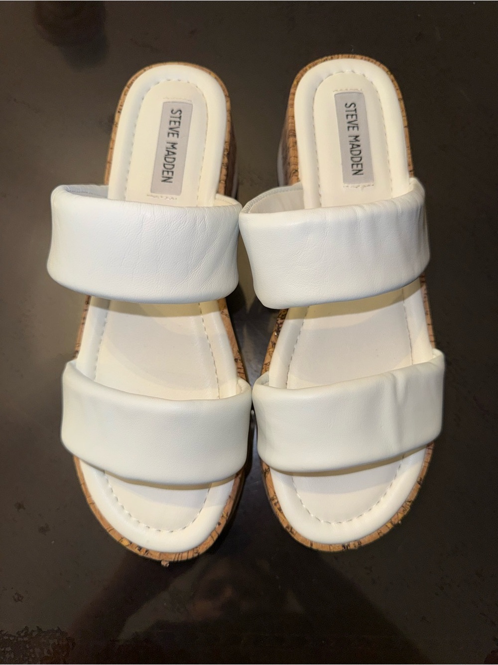 Steve Madden White Double Strap Cork Platform Slide Sandals Women’s Size 9